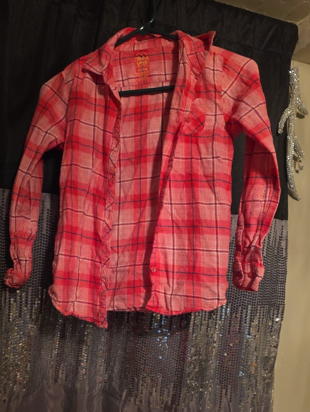 Faded Glory Pink Plaid Button-Down Girls' Shirt